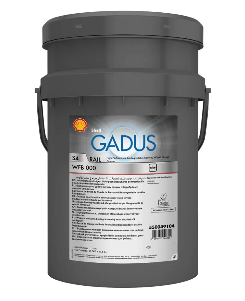 Shell GadusRail S4 WFB 000 – Mỡ bôi trơn đặc biệt cho hệ thống bôi trơn bánh xe và ray tàu điện